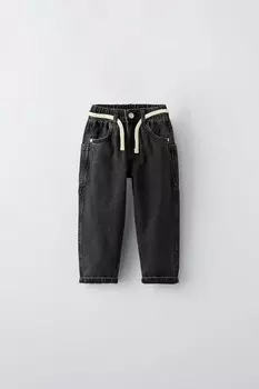Джинсы с завязкой ZARA, черный