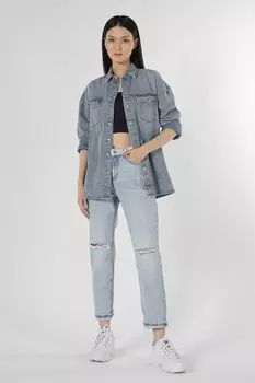 Джинсы с завышенной талией и потертостями на коленях Colin'S, синий