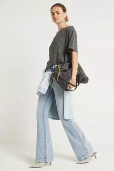 Джинсы с завышенной талией и расклешенными штанинами River Island, синий