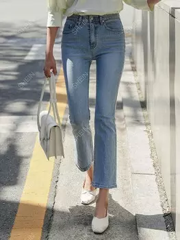 Джинсы с завышенной талией, короткие штанины Dazy, светло-голубой