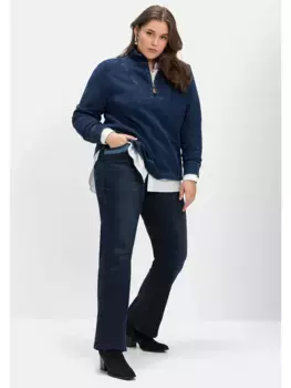 Джинсы Sheego Bootcut "Большие размеры" с контрастными деталями на штанине и кармане, синий