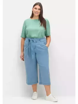 Джинсы Sheego стрейч "больших размеров" с завышенной талией и завязывающимся поясом, голубой