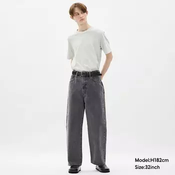 Джинсы широкие GU мужские, серый