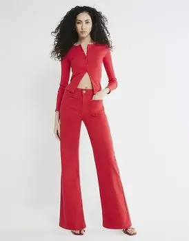 Джинсы широкие с карманами спереди красного цвета River Island