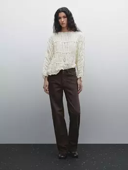 Джинсы широкие со средней посадкой Massimo Dutti, коричневый