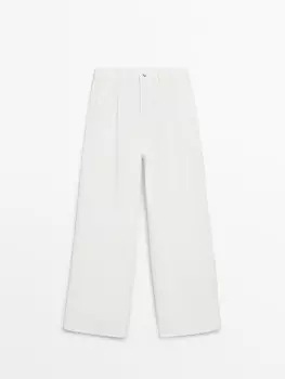 Джинсы широкие со средней талией и вытачками Massimo Dutti, бежевый