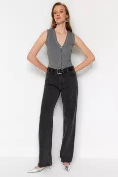 Джинсы широкие Trendyol с заниженной талией, антрацитовый