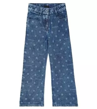 Джинсы широкого кроя из смесового хлопка плотностью 4 г Givenchy Kids, синий