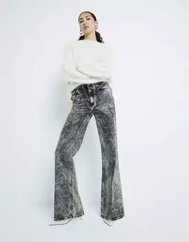 Джинсы широкого кроя коричневого цвета с кислотной стиркой River Island