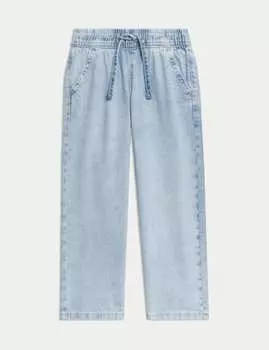 Джинсы широкого кроя с эластичной талией Marks & Spencer, цвет Light denim