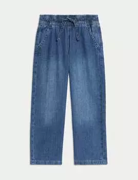 Джинсы широкого кроя с эластичной талией Marks & Spencer, темный деним