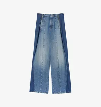 Джинсы широкого кроя с контрастными вставками Sandro, синий