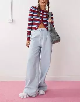 Джинсы широкого кроя с регулируемой талией светло-голубого цвета Noisy May