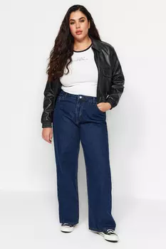 Джинсы широкого кроя с завышенной талией цвета индиго Trendyol, темно-синий