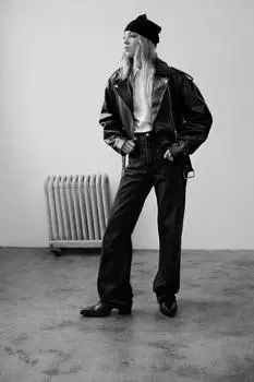 Джинсы широкой длины с высокой талией ZARA, черный