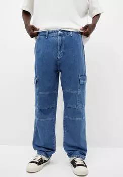 Джинсы-сигареты Colour Block With Seam Details PULL&BEAR, цвет blue denim