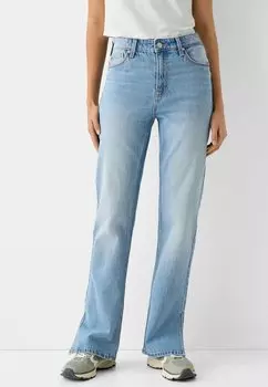 Джинсы-сигареты COMFORT With SIDE SLIT Bershka, цвет light blue denim