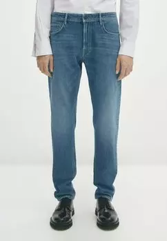 Джинсы-сигареты Mid Stonewash Massimo Dutti, цвет blue black denim