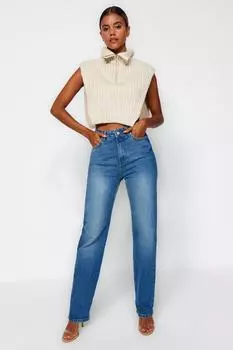 Джинсы - Синие - Прямые Trendyol, синий