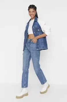 Джинсы - Синие - Прямые Trendyol, синий