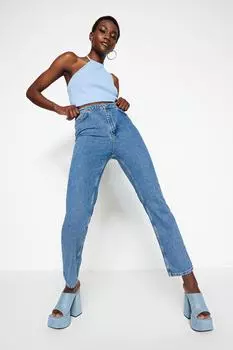 Джинсы - Синие - Прямые Trendyol, синий