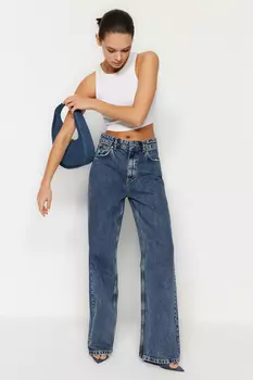 Джинсы - Синие - Широкие штанины Trendyol, синий