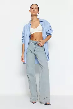 Джинсы - Синие - Широкие штанины Trendyol, синий