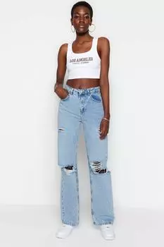 Джинсы - Синие - Широкие штанины Trendyol, синий