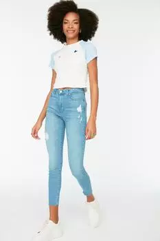 Джинсы - Синие - Скинни Trendyol, синий