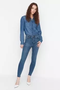 Джинсы - Синие - Скинни Trendyol, синий