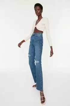 Джинсы - Синий - Bootcut Trendyol, синий