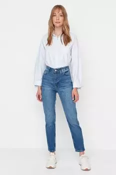 Джинсы - Синий - Мом Trendyol, синий