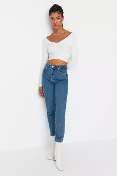 Джинсы - Синий - Мом Trendyol, синий