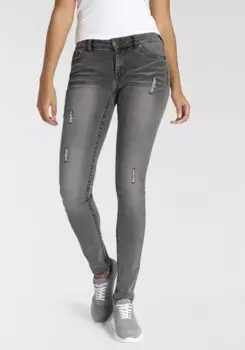 Джинсы скинни Arizona "с контрастными швами и карманами с клапанами", заниженная талия, серый