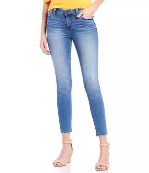 Джинсы скинни Connie со средней посадкой и разрушенным подолом Kut from the Kloth, синий