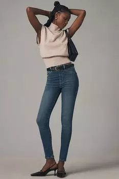 Джинсы скинни Good American с высокой посадкой без застежки, деним/средне-синий