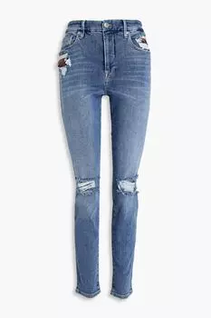 Джинсы скинни Good Legs с высокой посадкой и потертостями GOOD AMERICAN, синий