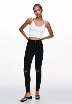 Джинсы скинни HIGH WAIST PULL&BEAR, темно-серый