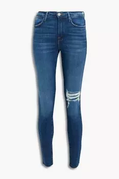 Джинсы скинни Le High Skinny с потертостями и высокой посадкой FRAME, синий