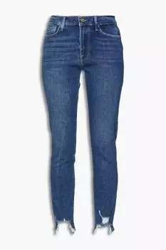 Джинсы скинни Le Skinny de Jeanne с потертостями и высокой посадкой FRAME, синий