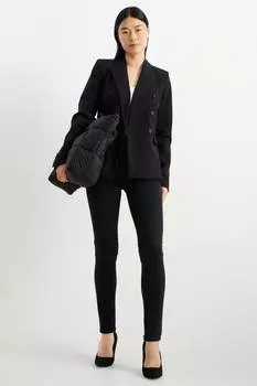 Джинсы скинни, моделирующие среднюю талию, лайкра C&A, черный