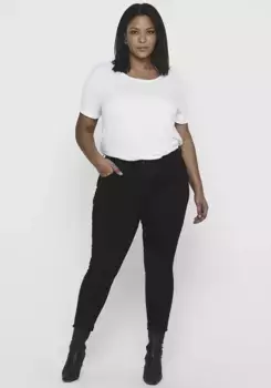 Джинсы скинни ONLY CARMAKOMA "CARWILLY REG SK ANK JNS", потертый вид, черный