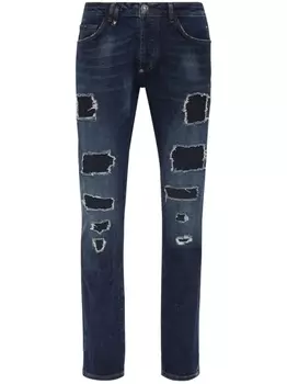 Джинсы скинни с эффектом потертости и заниженной талией Philipp Plein, синий
