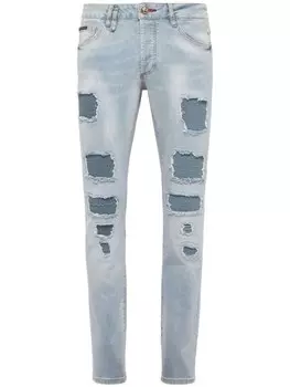 Джинсы скинни с эффектом потертости и заниженной талией Philipp Plein, синий