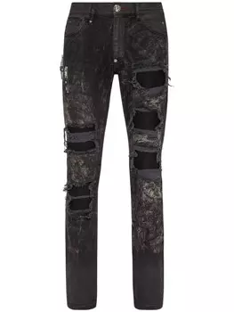 Джинсы скинни с эффектом потертости Philipp Plein, черный