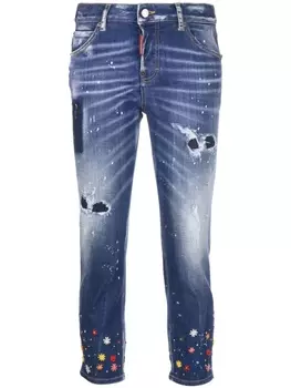 Джинсы скинни с цветочной вышивкой Dsquared2, синий