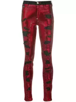 Джинсы скинни с кристаллами Philipp Plein, красный
