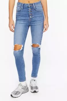 Джинсы скинни с потертостями из переработанного хлопка Forever 21, деним