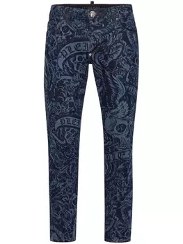 Джинсы скинни с принтом Philipp Plein, синий