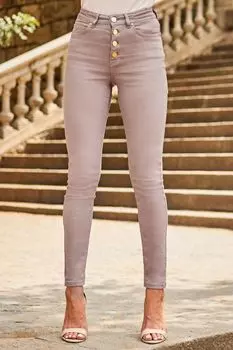 Джинсы скинни с пуговицами спереди Sosandar, коричневый